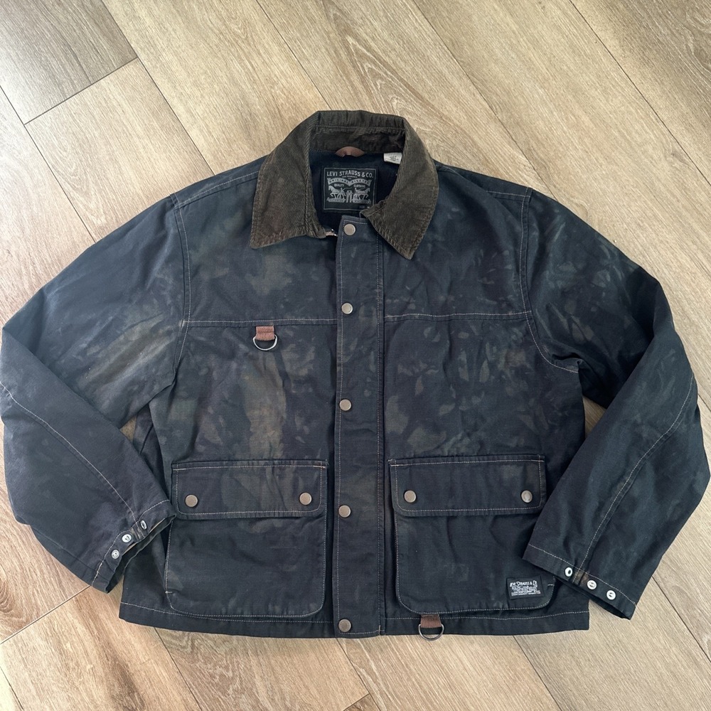 Levi Strauss Men's Trucker Jacket Rivet Black Acid Wash Corduroy Collar Medium
